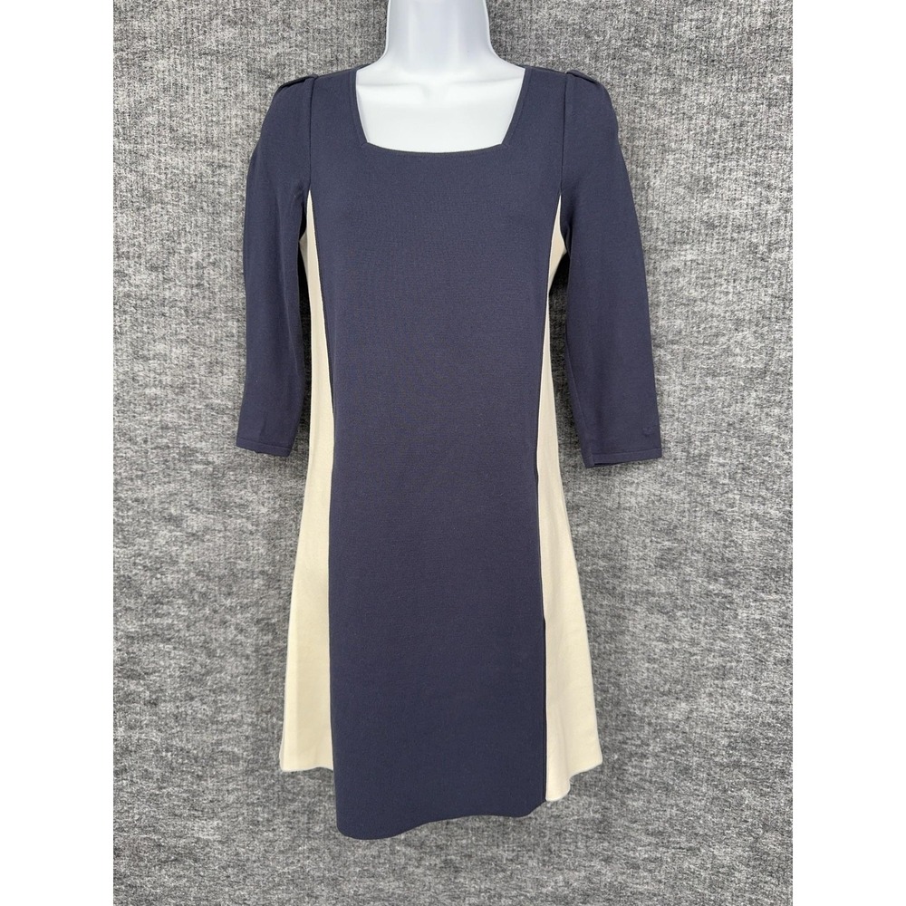 Falconeri Dress Womens XS Blue Colorblock Square Neck 3/4 Sleeve Sweater Sheath
